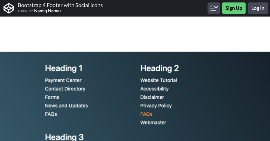 Bootstrap 4 Footer With Social Icons
