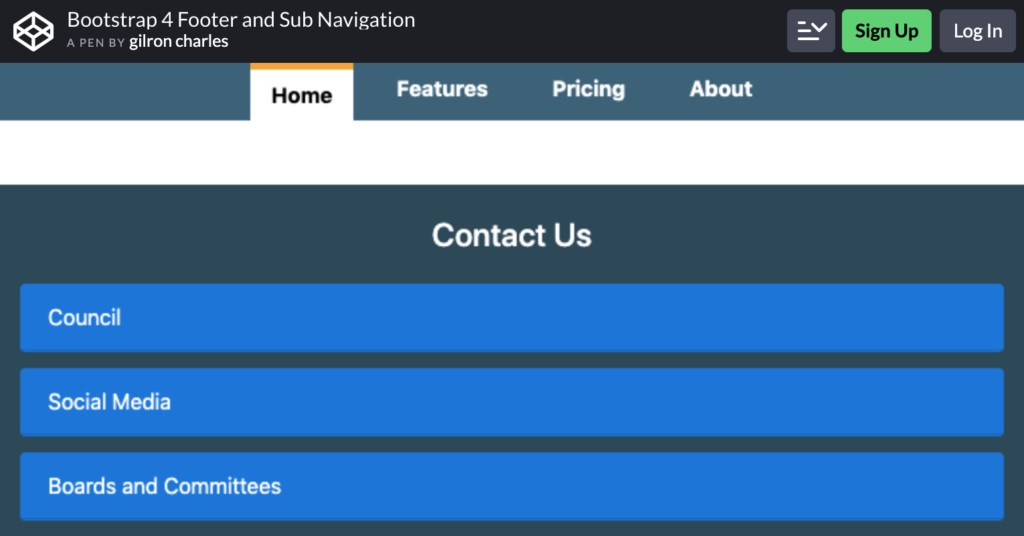 Bootstrap 4 Footer and Sub Navigation