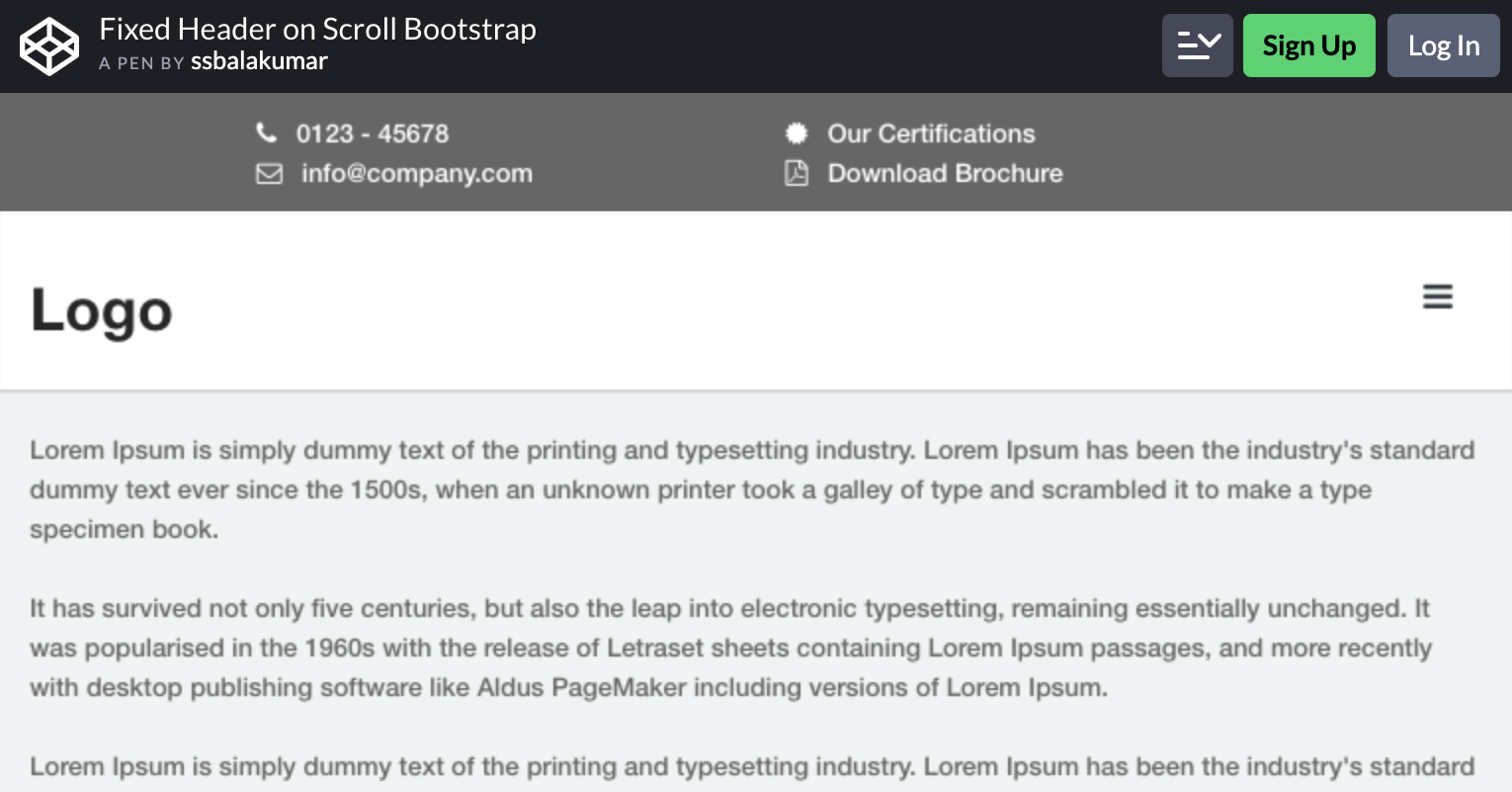 Fixed Header on Scroll Bootstrap