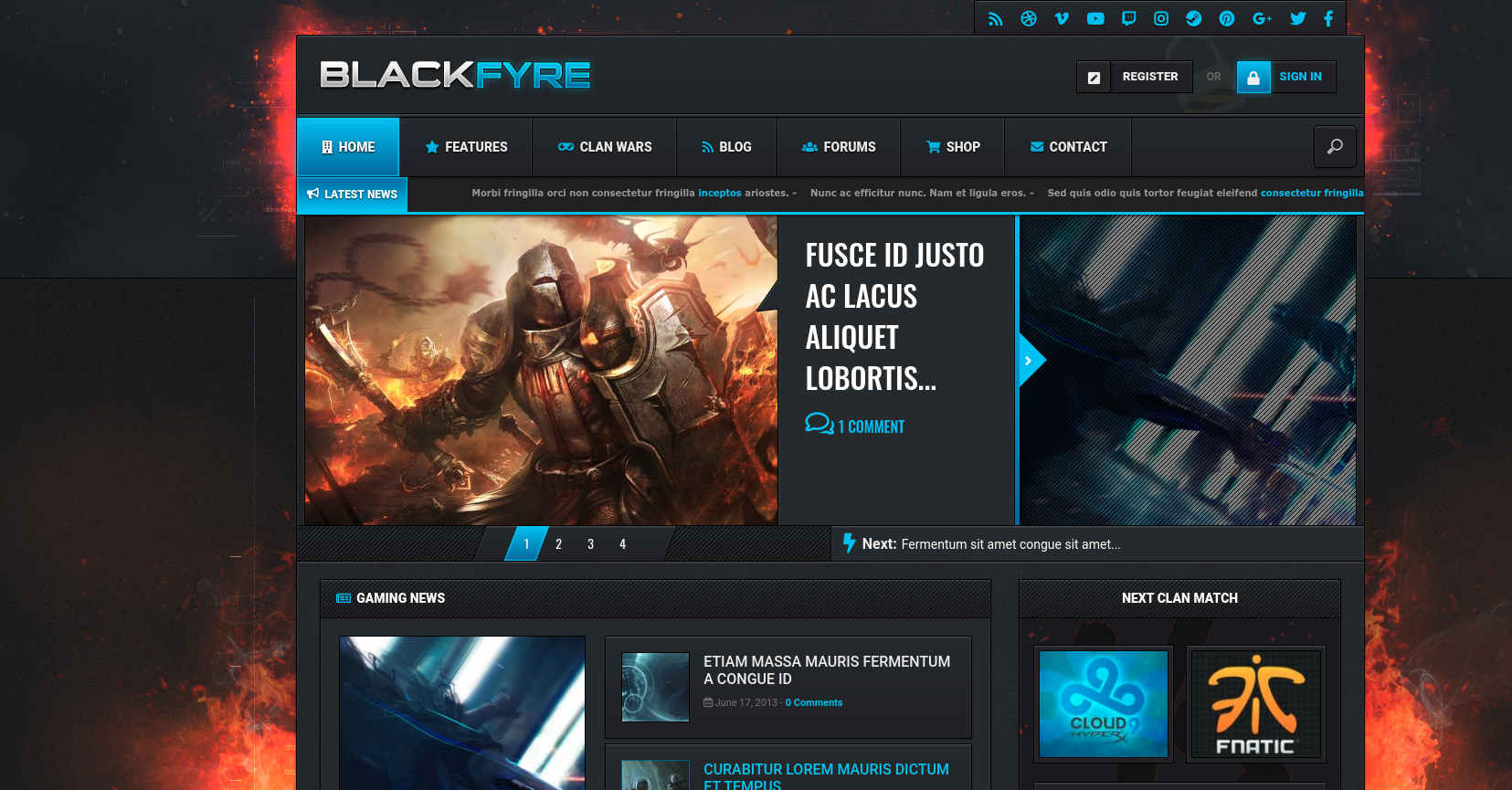 Video Games Website Template with Dark Background and Big Footer - MotoCMS