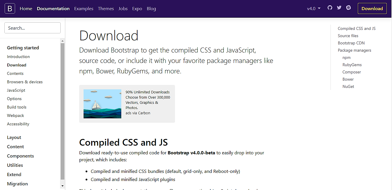 Bootstrap 4 beta download page