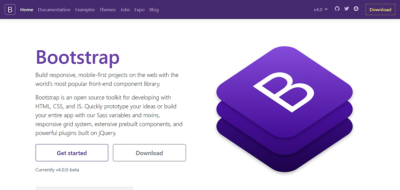 Bootstrap 4 beta homepage