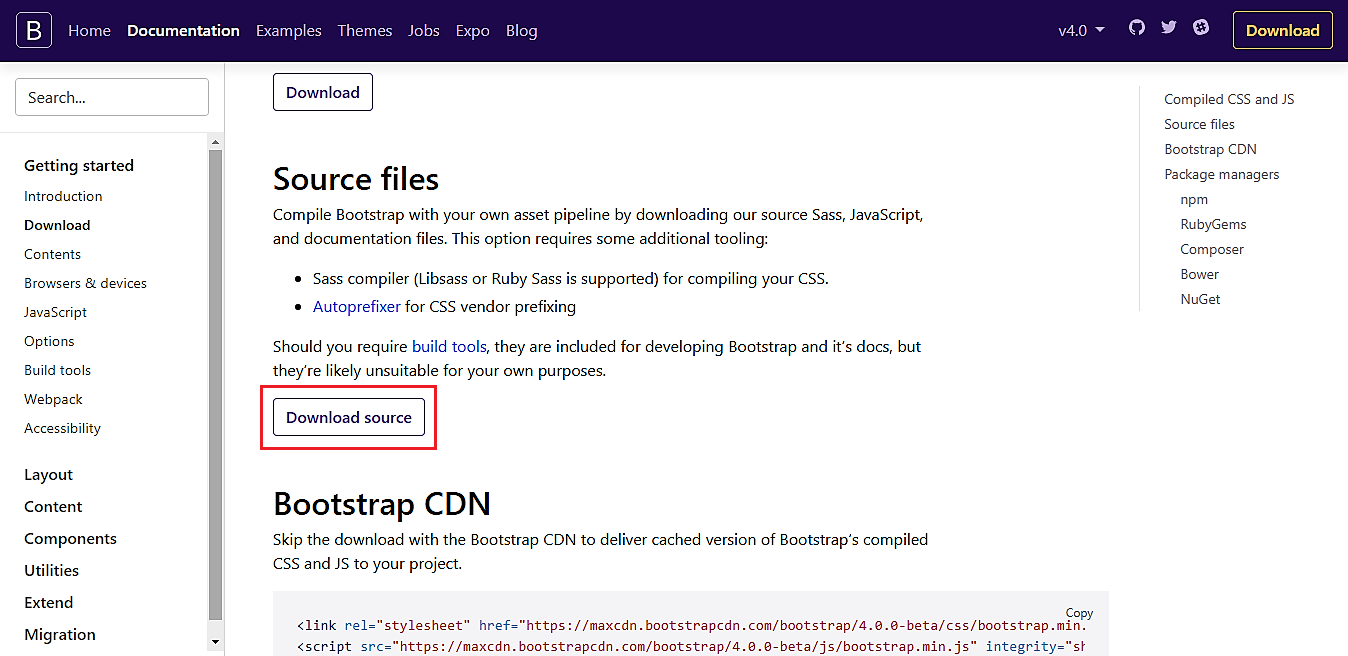 Bootstrap 4 beta source download