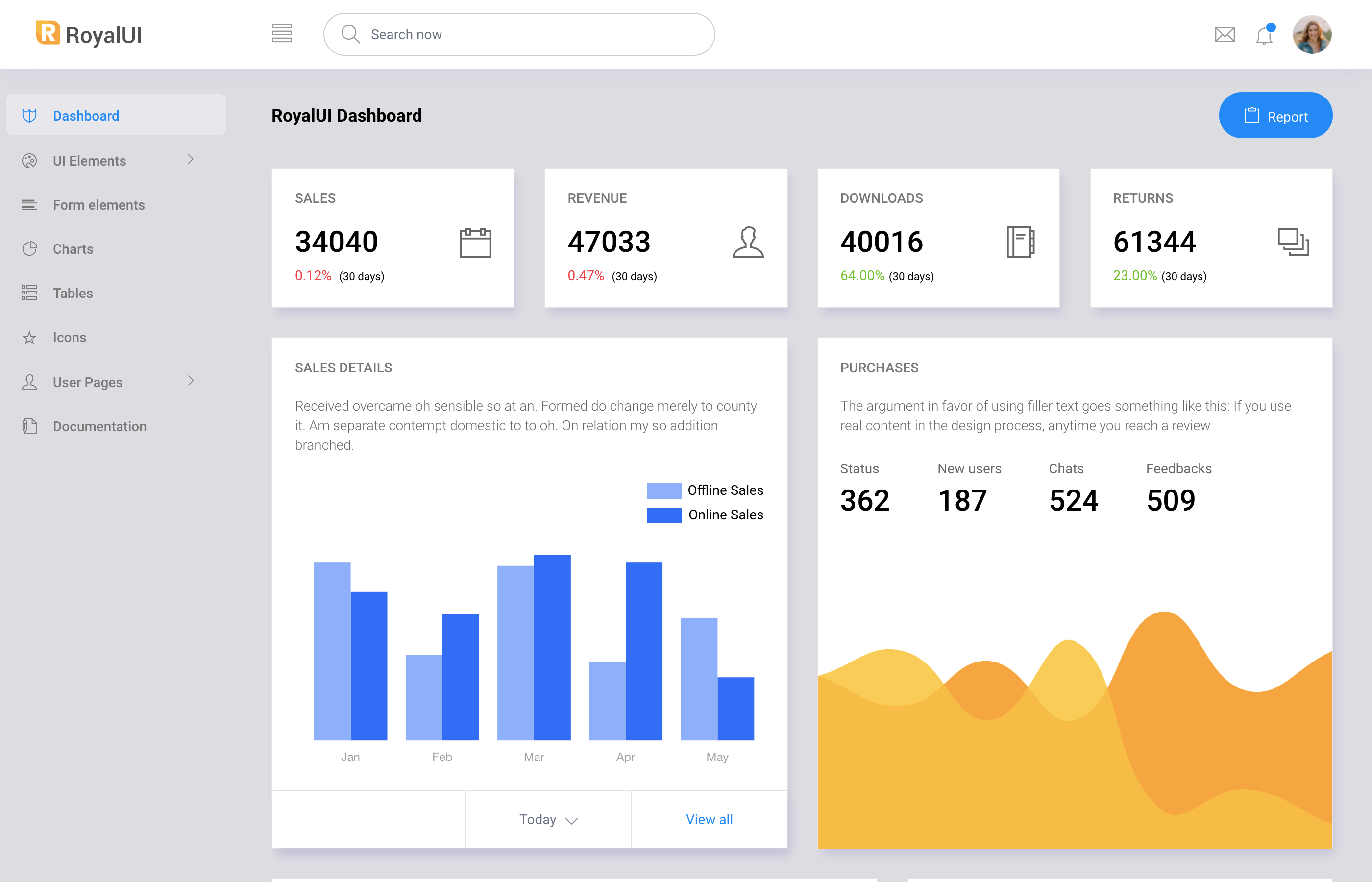 Royal is a modern and multipurpose admin dashboard template