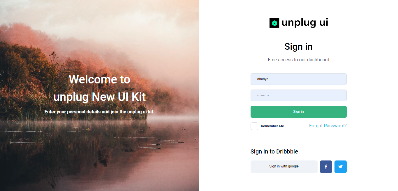 This is a preview of Unplug UI's login page. 