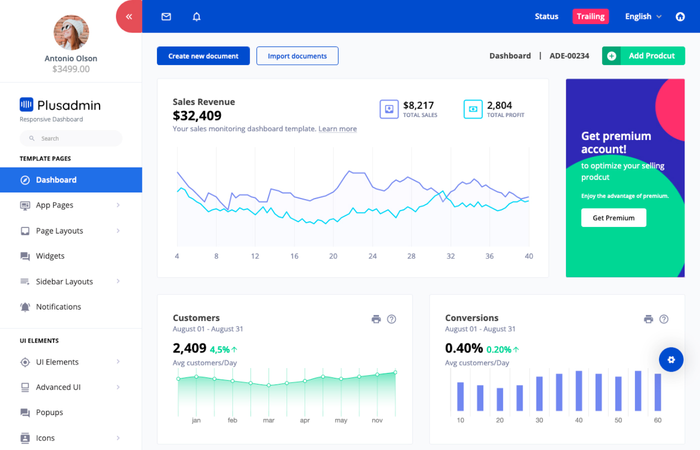 Plus Admin is a carefully crafted and elegantly designed admin template