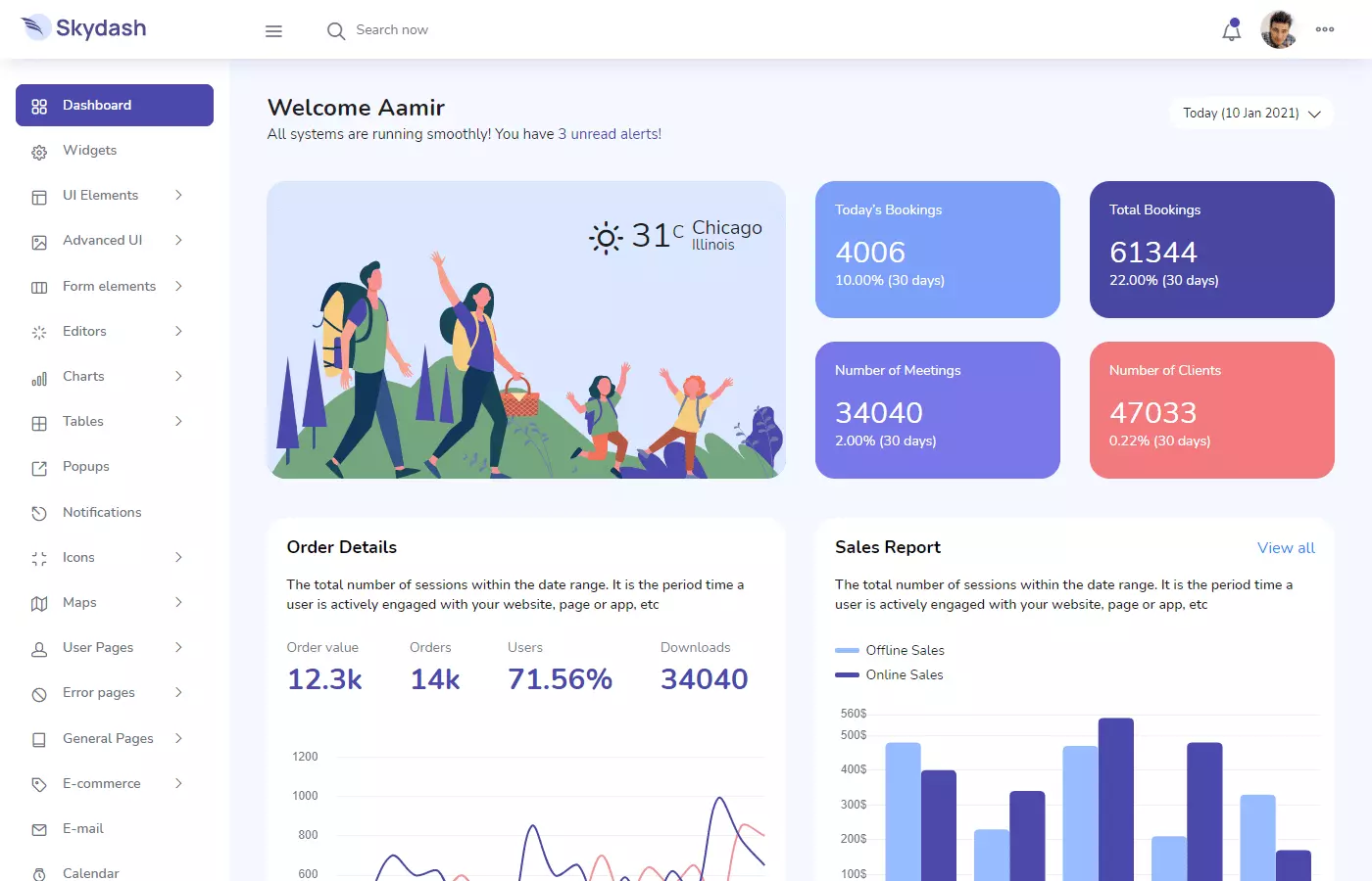 Main preview of Skydash Bootstrap 5 admin dashboard template.