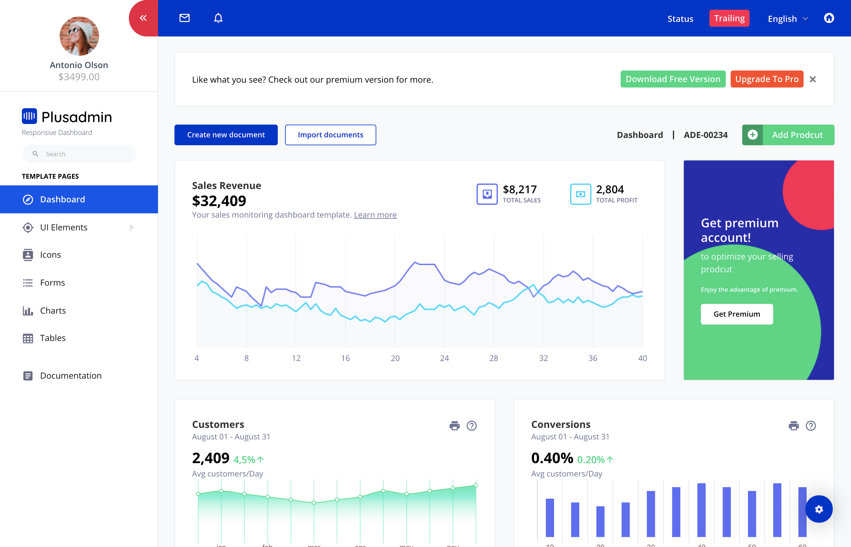 Plus Admin is an elegantly designed and carefully crafted Bootstrap admin template