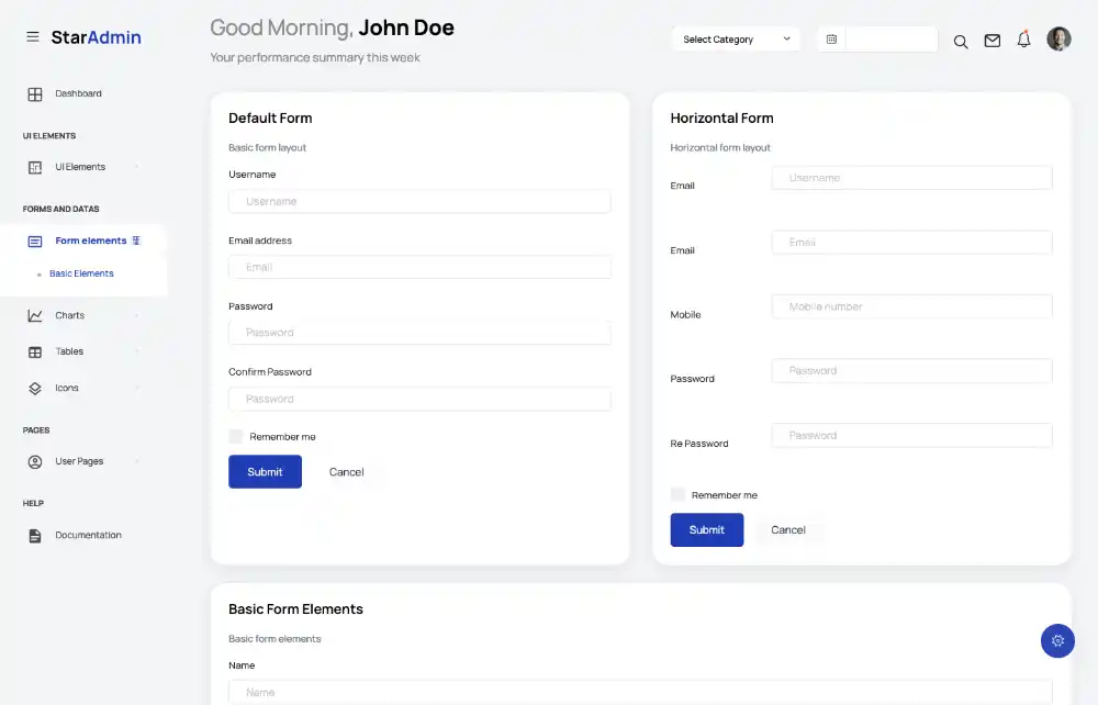 Form elements in Star Admin 2 Free Bootstrap admin template