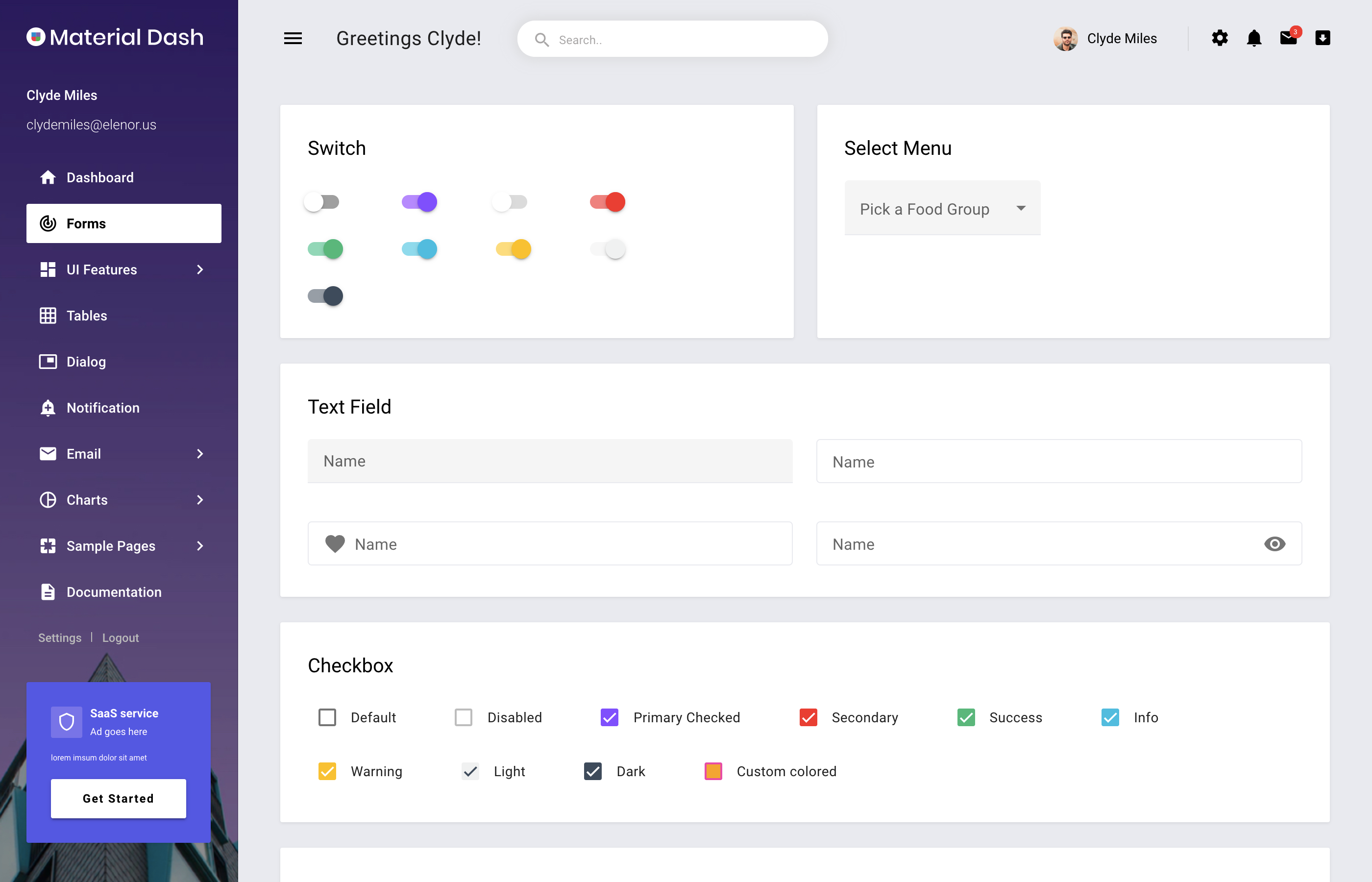 material dashboard forms