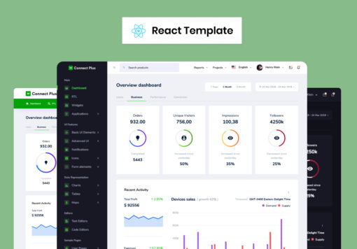 react js dashboard connect plus