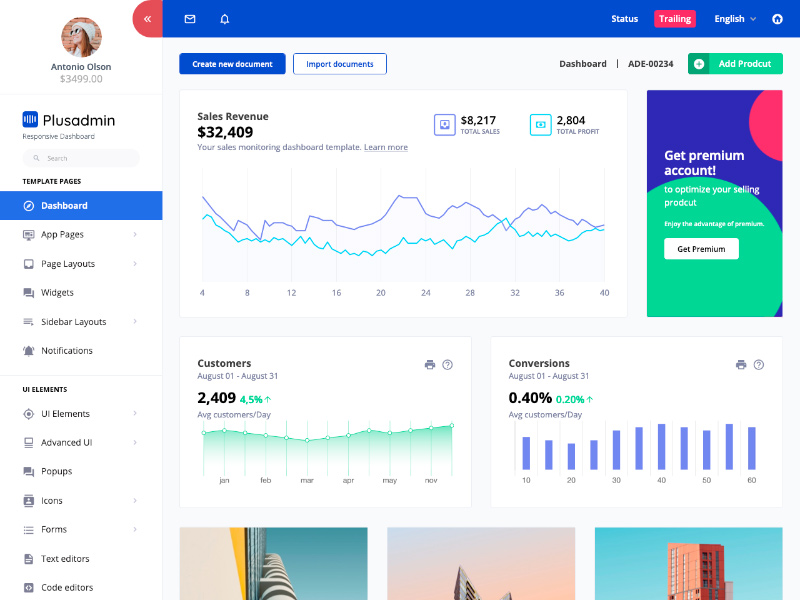 Plus Admin is the best admin dashboard template