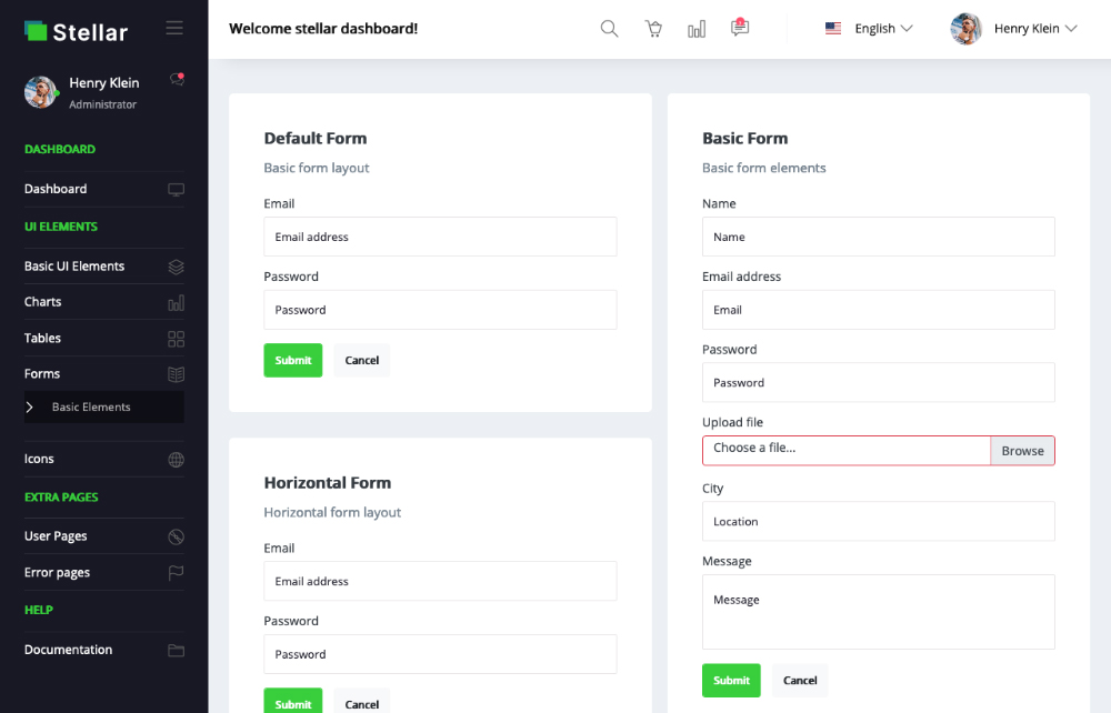 Preview of Stellar Admin Vue basic elements