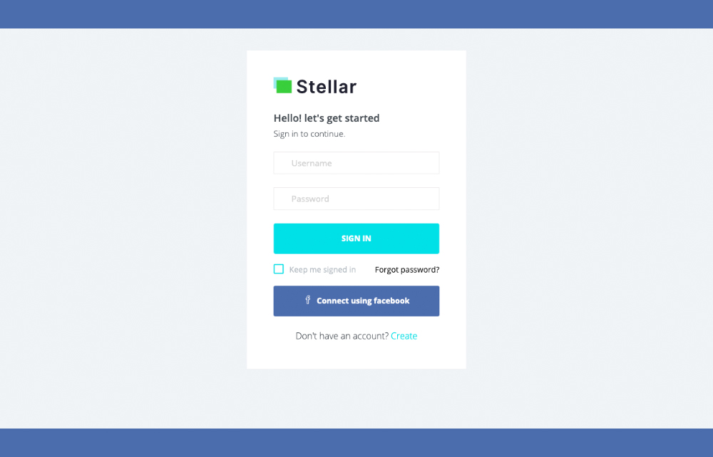 Login page of Stellar Angular Dashboard