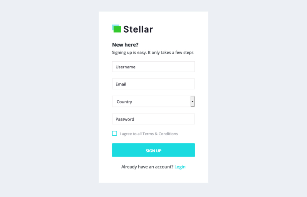 Preview of Stellar Admin Vue Register page
