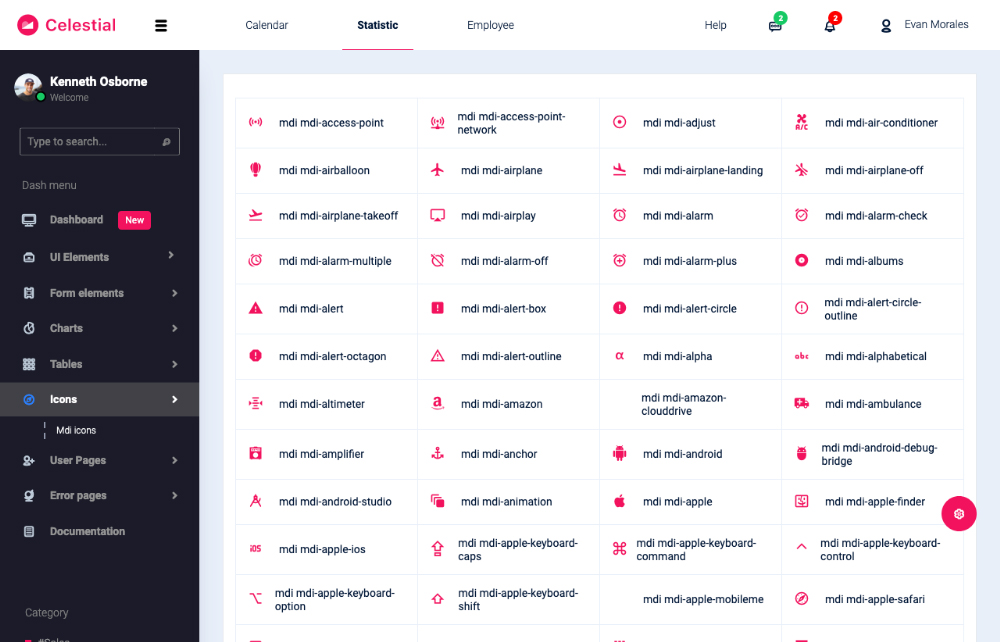 bootstrap admin template celestial icons