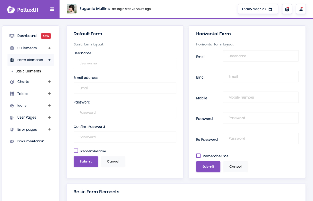 bootstrap admin template free PolluxUI form elements
