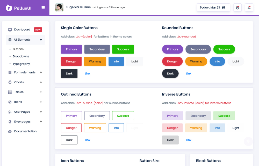 bootstrap admin template free PolluxUI buttons
