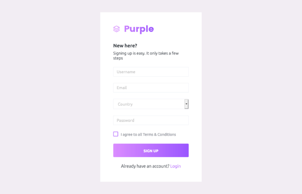 Purple Vue admin template - signup page