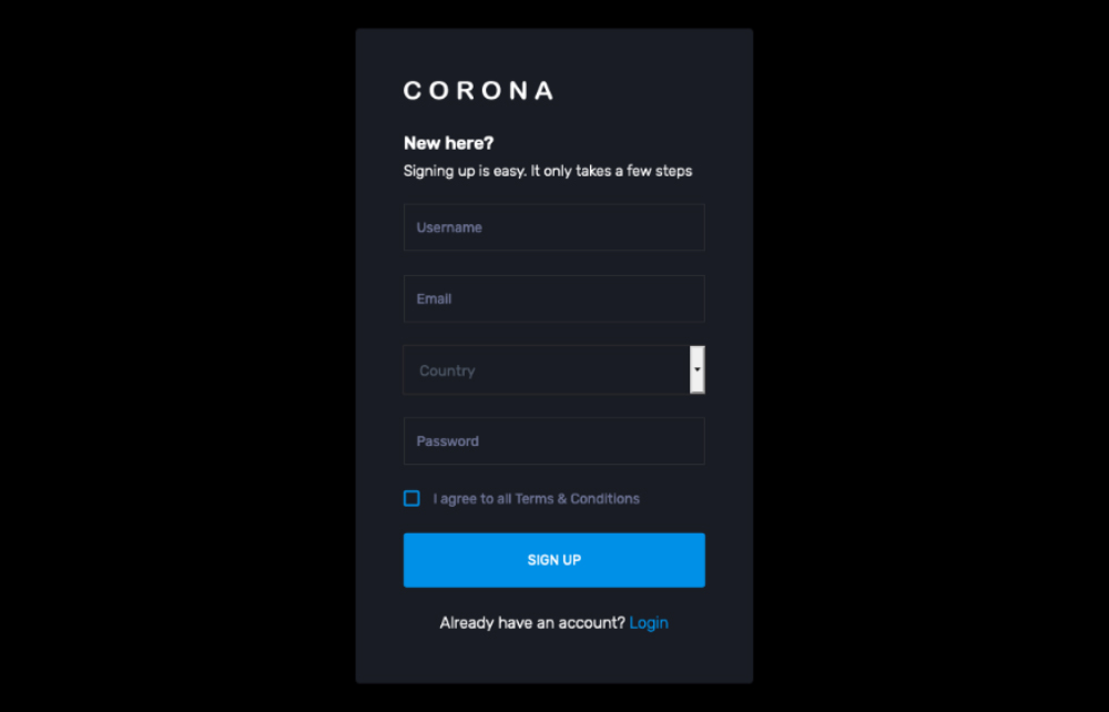 corona react admin dashboard free user page