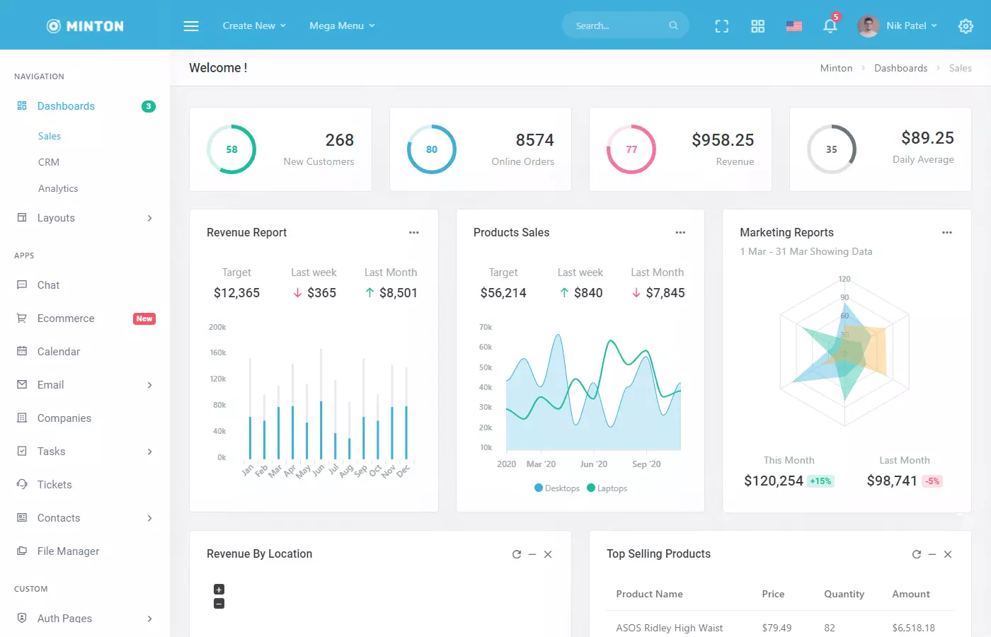 Preview of Minton, a Bootstrap 5 admin dashboard template.