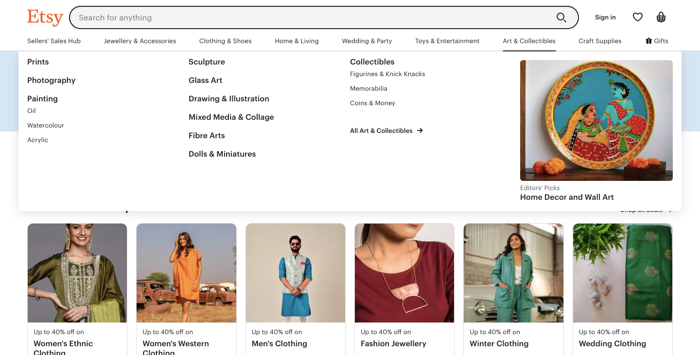 etsy websitemade with bootstrap